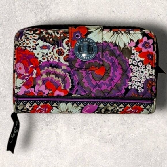 VERA BRADLEY ROSEWOOD TURN LOCK WALLET (RETIRED) - Picture 1 of 9